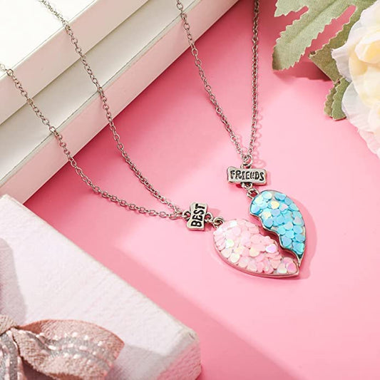 El Regalo 2 pcs BFF Best Friends Magnetic Mermaid Heart Puzzle Matching Necklaces for Kids/ Girls- Gift for Besties