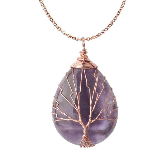 El Regalo 1 PC Tree of Life Wire Wrapped Drop Natural Stones Healing Crystal Chakra Pendant Necklace - Unique Handcrafted Gemstones Pendant Necklaces