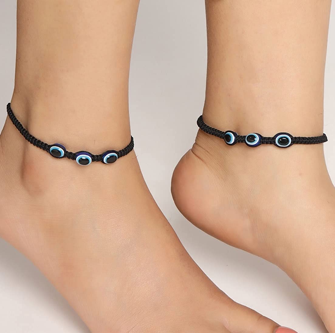 El Regalo 1 Pair Evil Eye Adjustable Thread Anklet for Girls & Women- Nazaria Thread Anklets Set