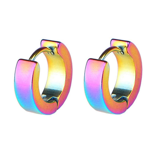 El Regalo Stainless Steel Rainbow Hoop Unisex Earrings for Men/ Women- Piercings Huggie Hoop Hypoallergenic Baali Earrings