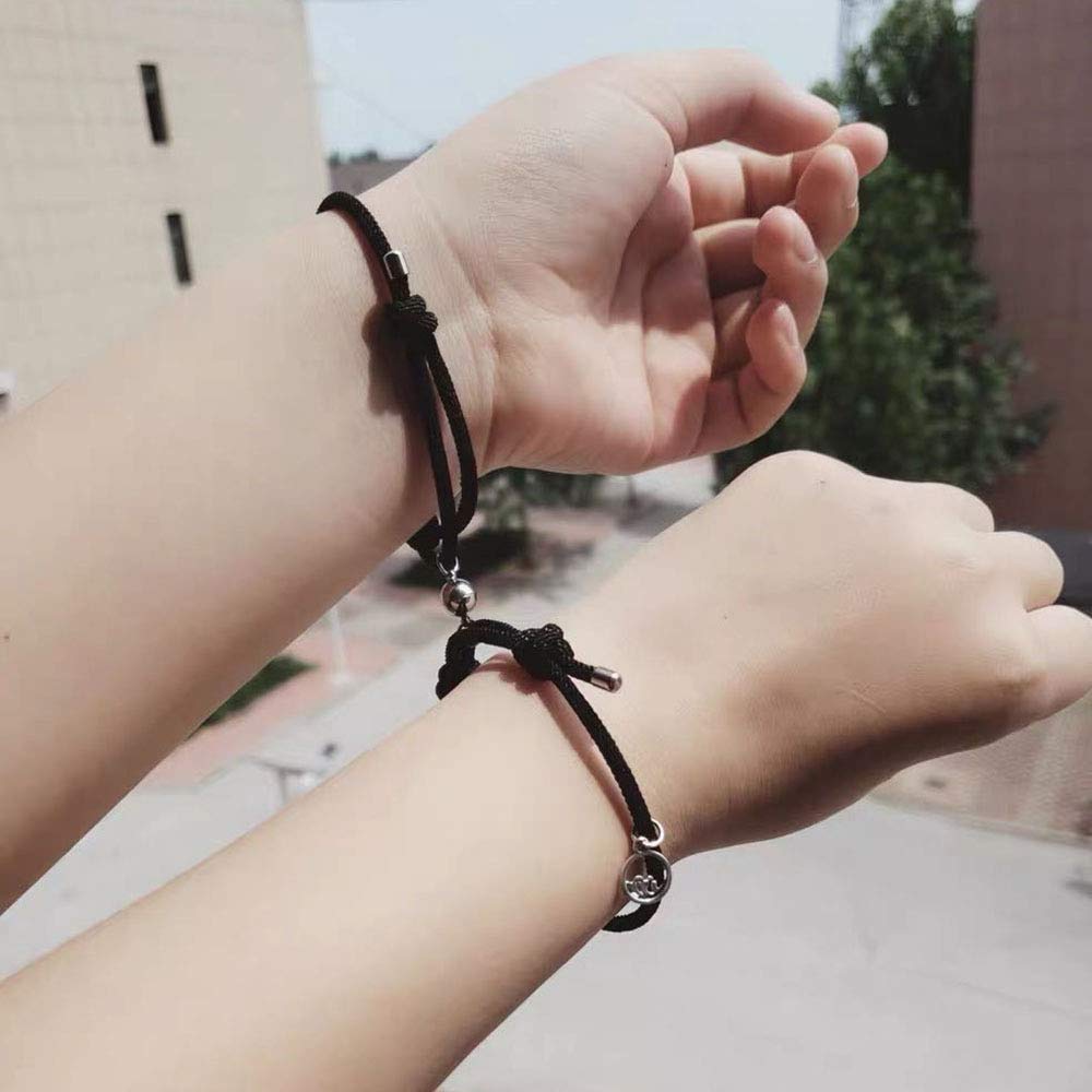 El Regalo 2 PCs Magnetic Couple Ball Bracelets Set for Best Friend- Mutual Attraction Magnet Matching Bracelets Rope Braided Bracelet Set for His Her Couples BFF Friendship Jewelry