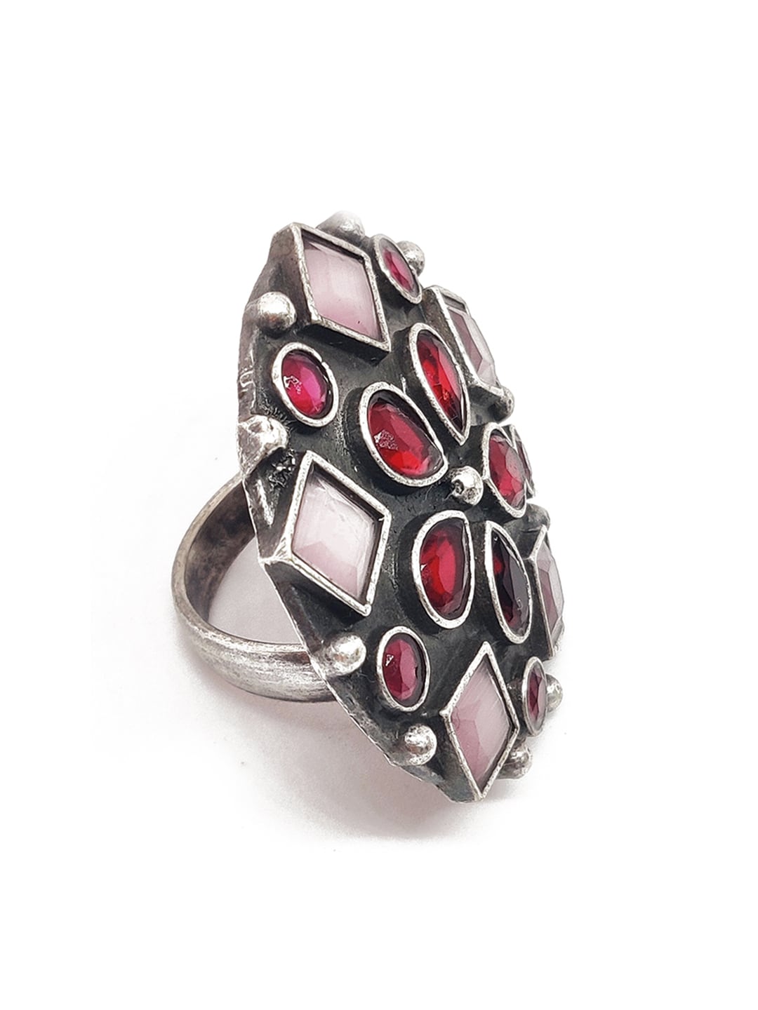 EL REGALO Silver-Toned Red & Pink Stone-Studded Finger Ring - for Women and Girls
Style ID: 16843726