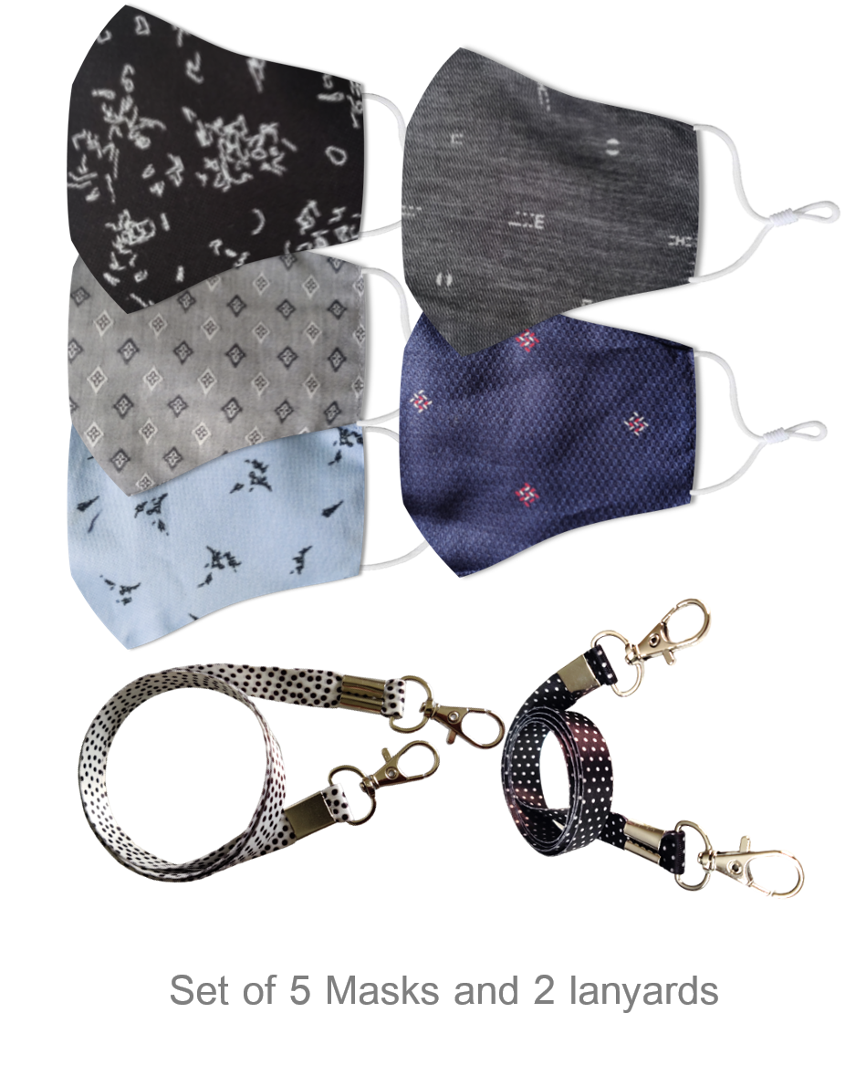 EL REGALO Back to school collection - 5 Masks and 2 Lanyards Combo for Kids boys and Girls