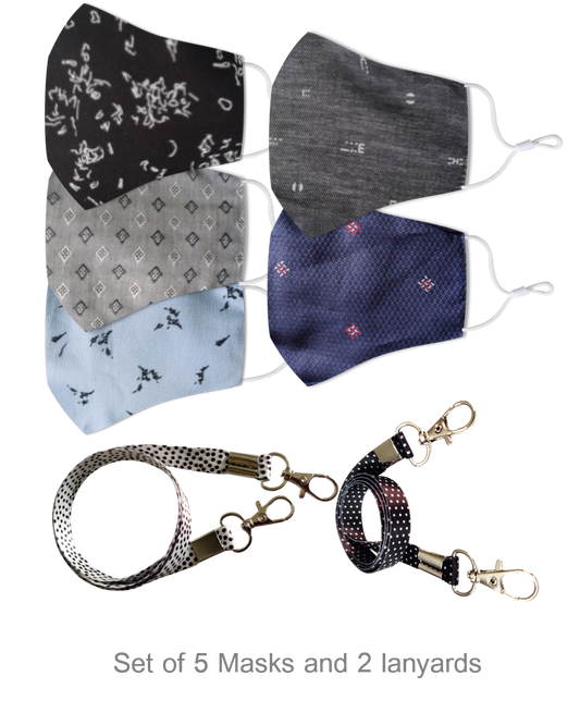 EL REGALO Back to school collection - 5 Masks and 2 Lanyards Combo for Kids boys and Girls