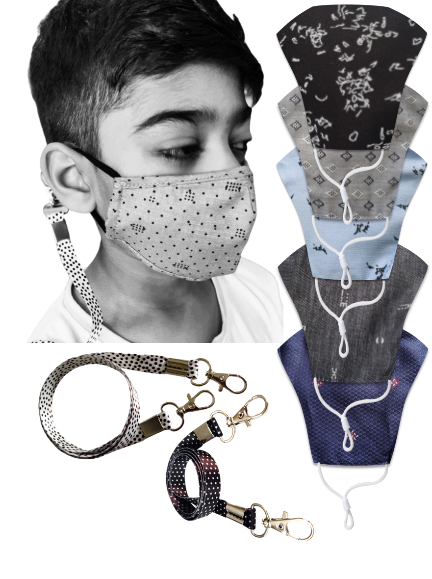 EL REGALO Back to school collection - 5 Masks and 2 Lanyards Combo for Kids boys and Girls