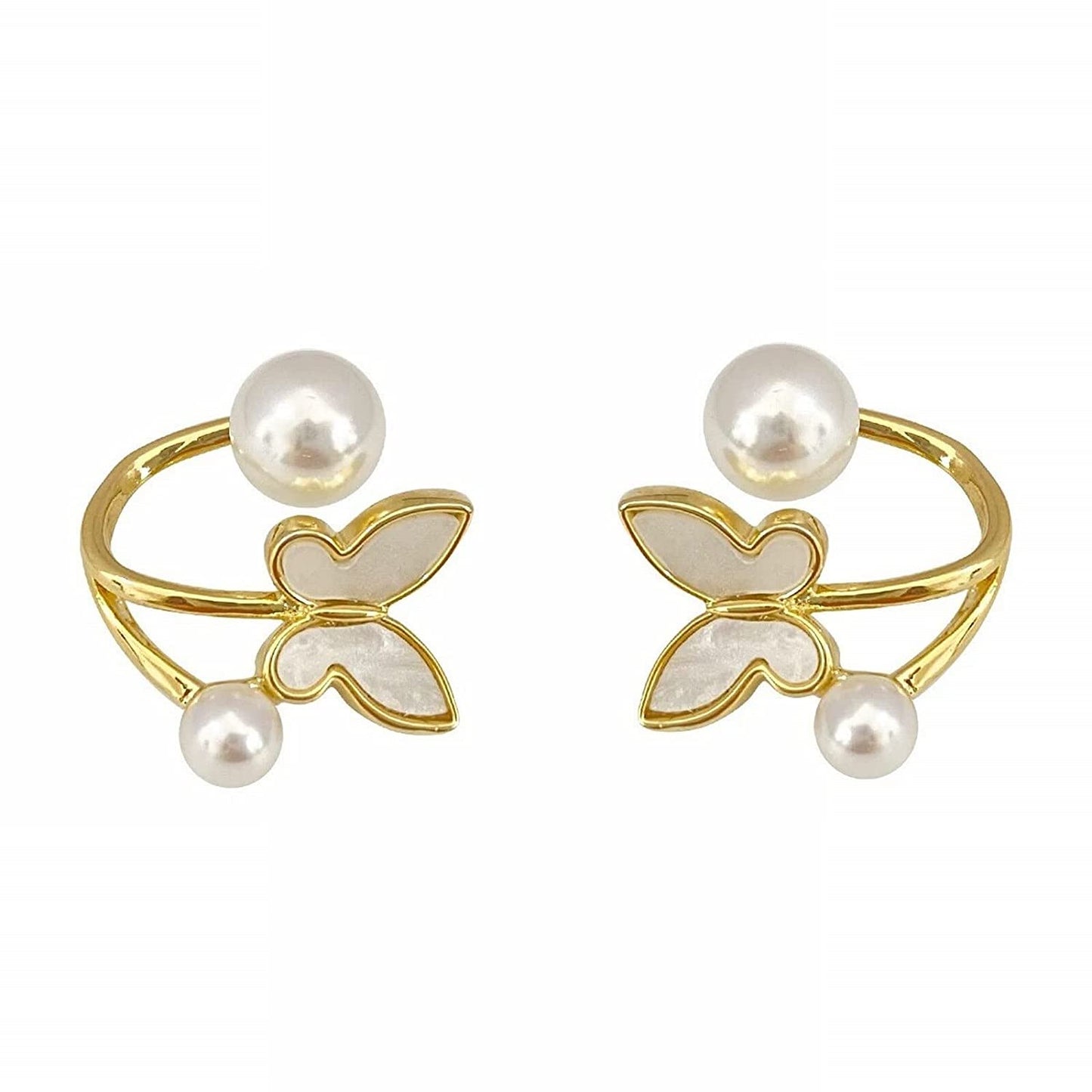 El Regalo Cute & Stylish Butterfly Pearl Cuff Crawler Hypoallergenic Earrings for Girls Women