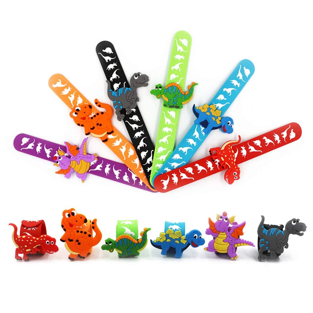 El Regalo 6PCs Dinosaurs Snap Wrist Slap Bands for Kids | Silicone Dinosaurs Wristband Kids Party Favors Slap Bands for Kids- Birthday Party Return Gifts