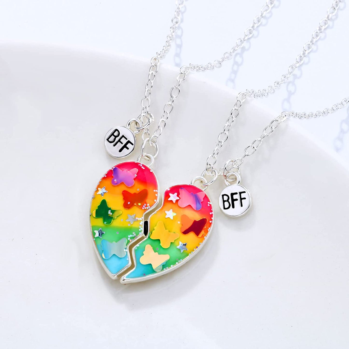 El Regalo 2PCs Magnetic Butterfly Heart Best Friend Necklace for Girls- Magnetic Matching Heart Pendant BFF Necklaces for Sisters/ Besties/ BFF