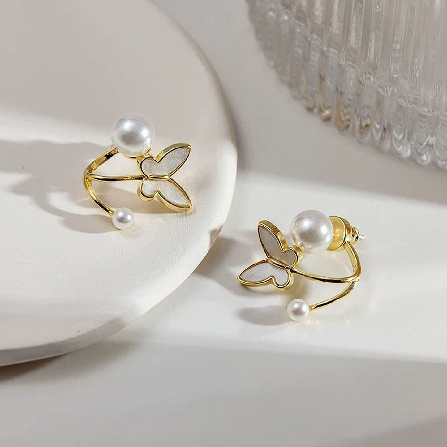 El Regalo Cute & Stylish Butterfly Pearl Cuff Crawler Hypoallergenic Earrings for Girls Women