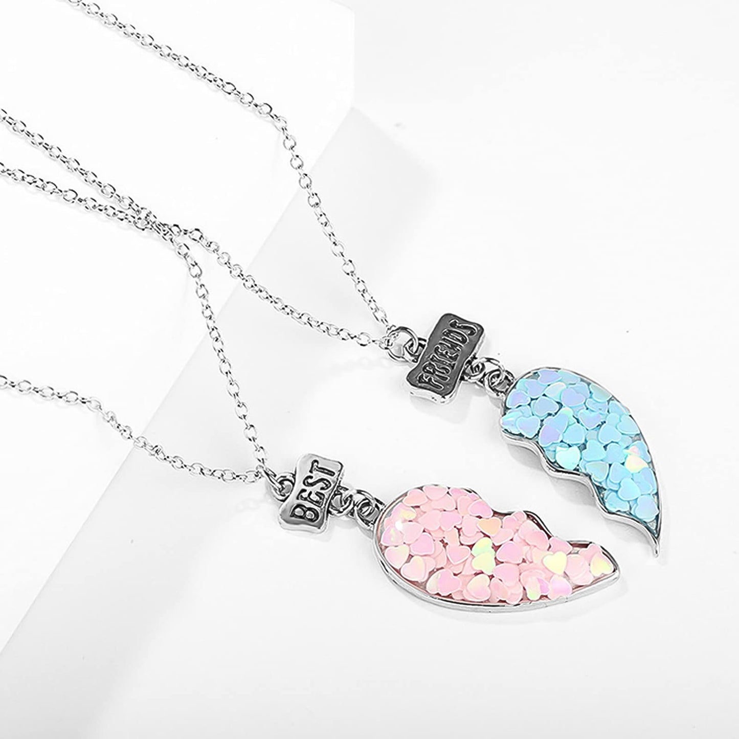 2PCs Split Mermaid Hearts Puzzle Matching Best Friends Necklaces Set for Besties/ BFF- Kids Best Friends Jewelry Set