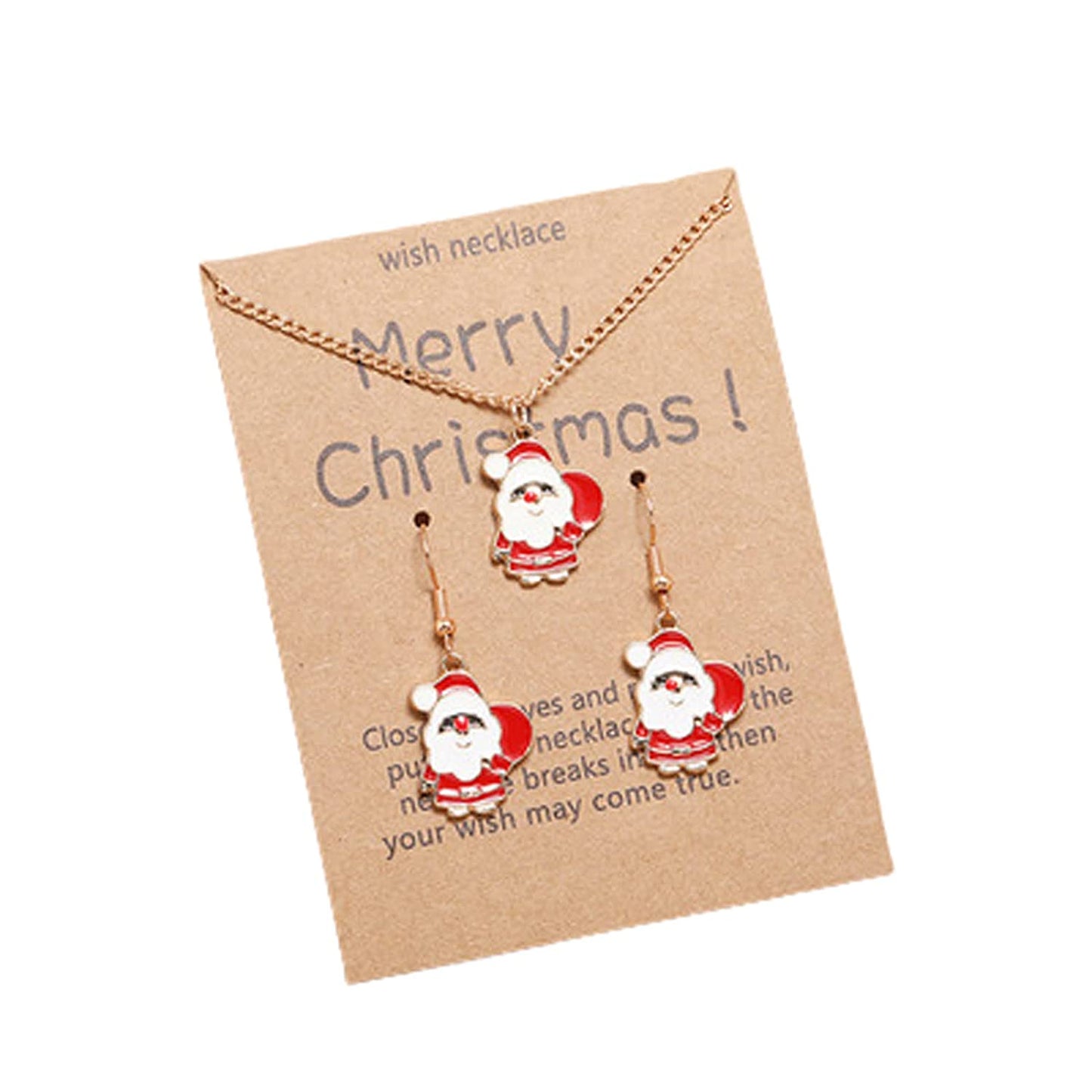 EL REGALO 2Pcs Merry Christmas Pendant Necklace Set Wish Card Adjustable Christmas Tree Snowflake Santa Claus Charms for Women Girls Thanksgiving Xmas Party Jewelry Gifts