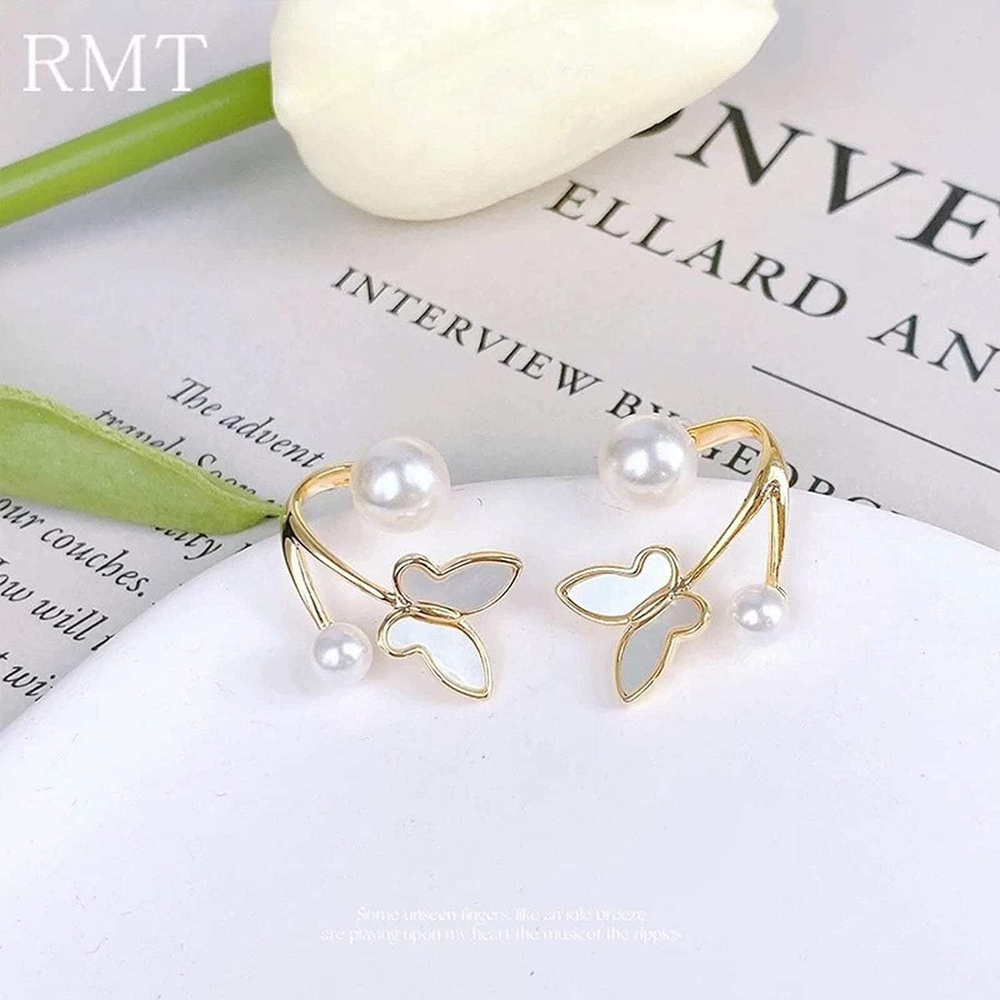 El Regalo Cute & Stylish Butterfly Pearl Cuff Crawler Hypoallergenic Earrings for Girls Women