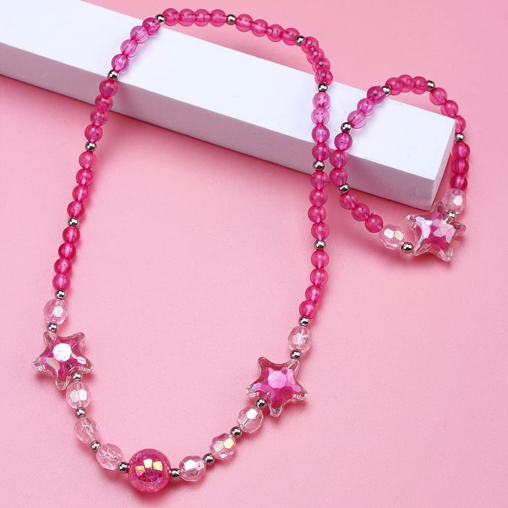 El Regalo Glittery Star Beads Princess Necklace & Bracelet Sets- Acrylic Star Beads Jewelry Set for Girls Kids