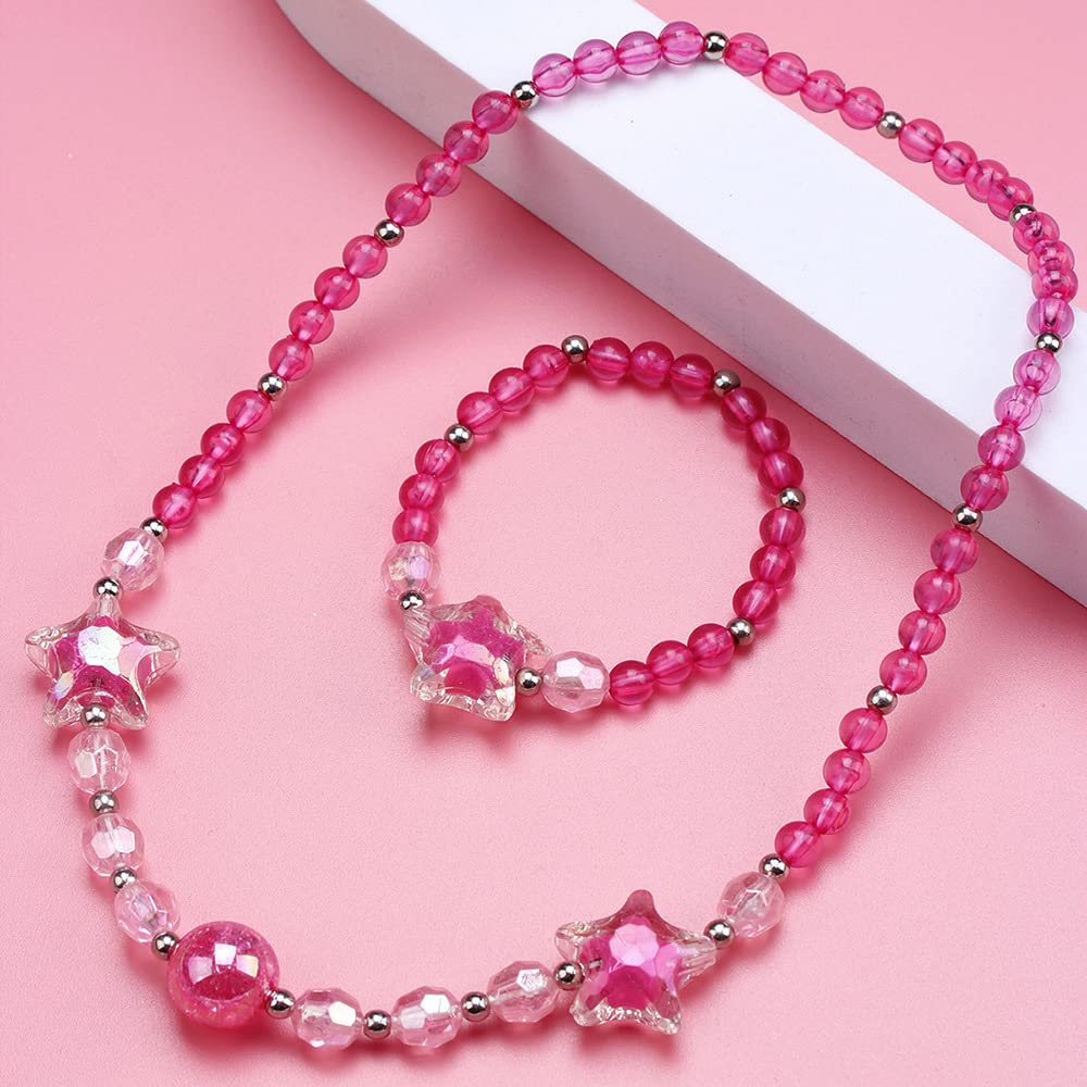 El Regalo Glittery Star Beads Princess Necklace & Bracelet Sets- Acrylic Star Beads Jewelry Set for Girls Kids