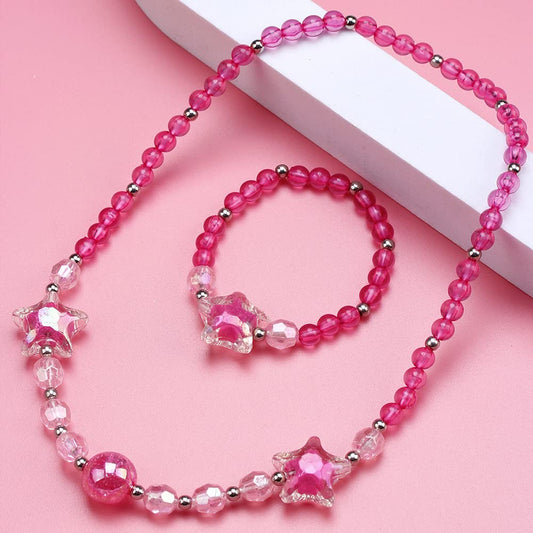 El Regalo Glittery Star Beads Princess Necklace & Bracelet Sets- Acrylic Star Beads Jewelry Set for Girls Kids
