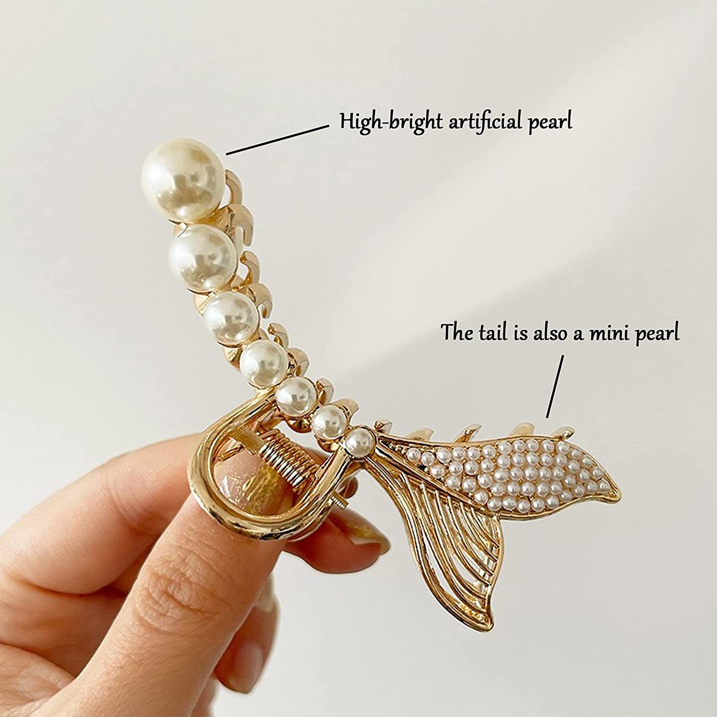 EL REGALO Pearl Hair Clips, Metal Hair Claw Clip, Non-slip Hair Catch Jaw Clamp Hiar Accessaries Birthday Gift for Thin Long Hair Women Girls Girlfriend (Fish tail)