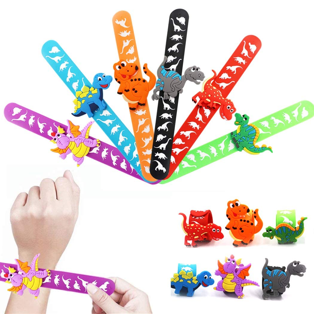 El Regalo 6PCs Dinosaurs Snap Wrist Slap Bands for Kids | Silicone Dinosaurs Wristband Kids Party Favors Slap Bands for Kids- Birthday Party Return Gifts