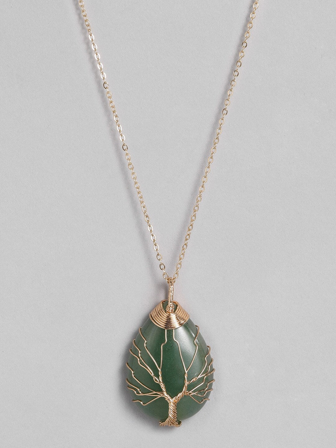 EL REGALO Green & Gold-Toned Tree of Life Teardrop Studded Handcrafted Link Necklace - for Women and Girls
Style ID: 16216058