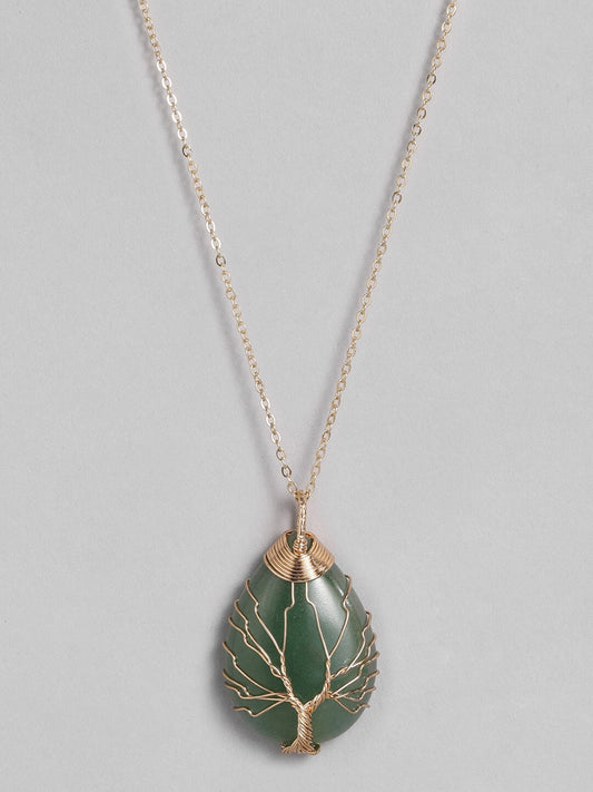 EL REGALO Green & Gold-Toned Tree of Life Teardrop Studded Handcrafted Link Necklace - for Women and Girls
Style ID: 16216058