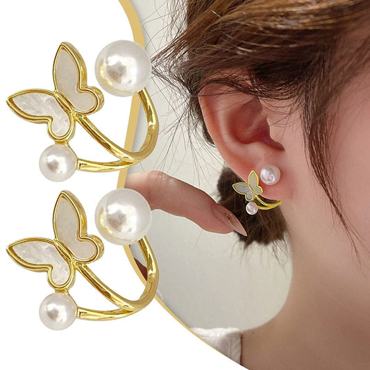 El Regalo Cute & Stylish Butterfly Pearl Cuff Crawler Hypoallergenic Earrings for Girls Women