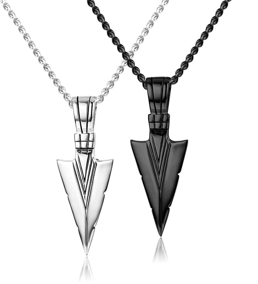 EL REGALO Stainless Steel Pendant Necklace for Men/ Boys- Cool Spearpoint Arrowhead Pendant Chain Necklace Set- Anti Tarnish/ Waterproof