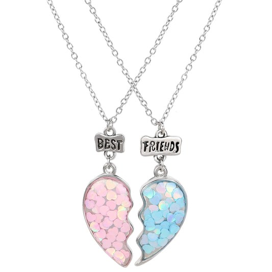 2PCs Split Mermaid Hearts Puzzle Matching Best Friends Necklaces Set for Besties/ BFF- Kids Best Friends Jewelry Set