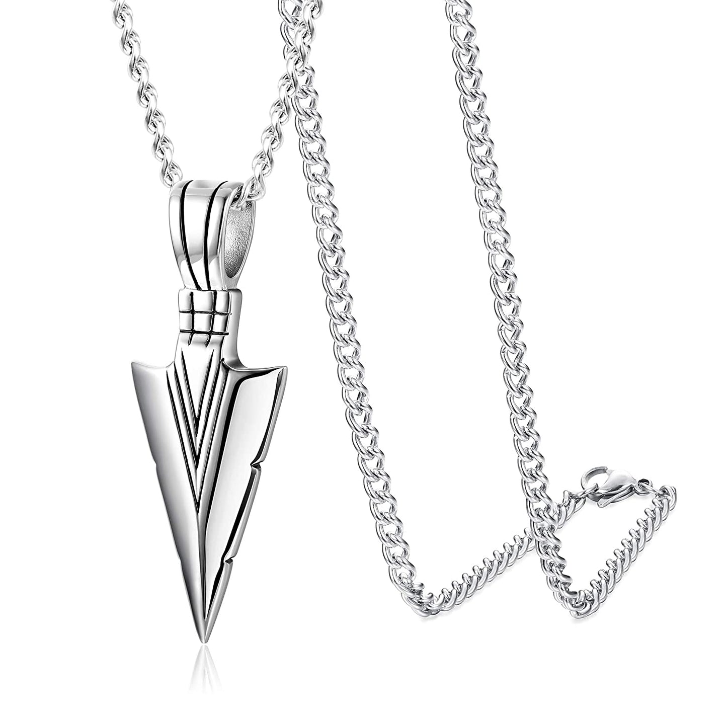 EL REGALO Stainless Steel Pendant Necklace for Men/ Boys- Cool Spearpoint Arrowhead Pendant Chain Necklace Set- Anti Tarnish/ Waterproof