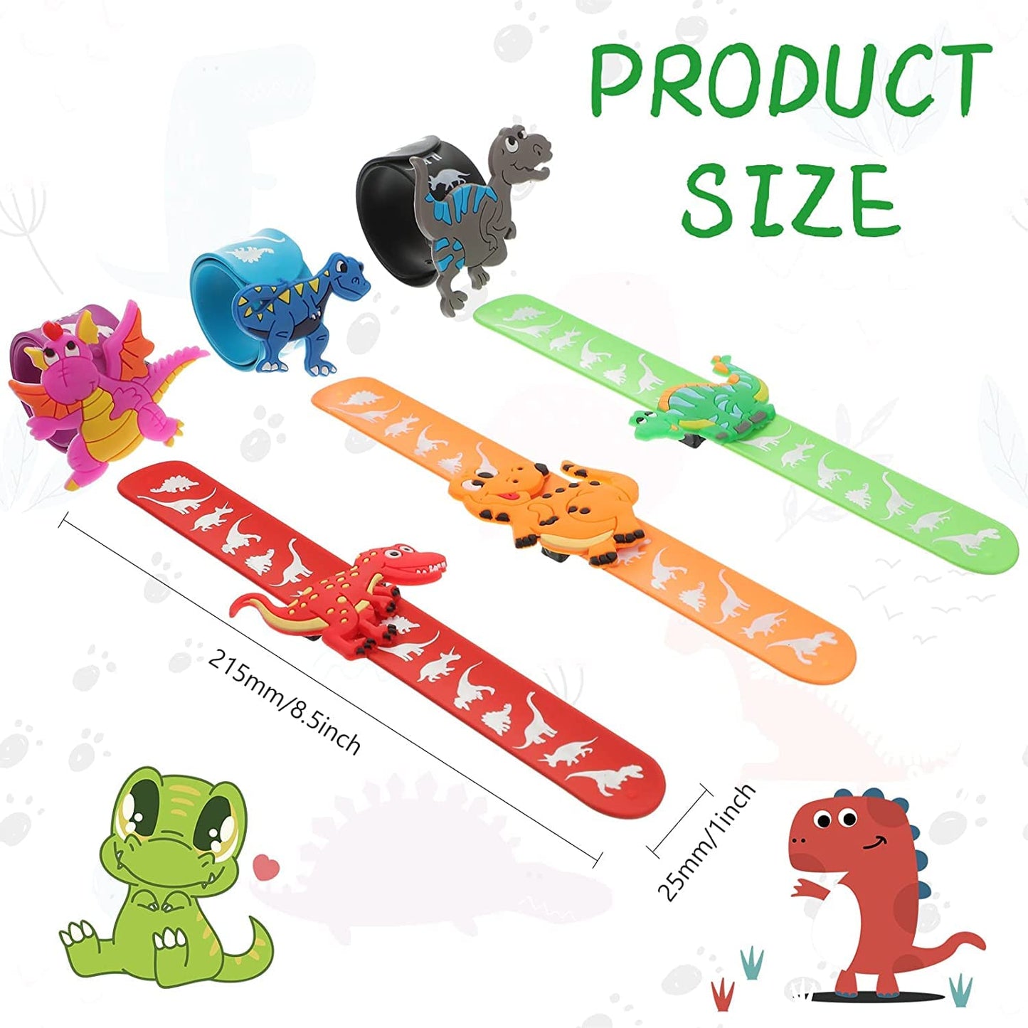 El Regalo 6PCs Dinosaurs Snap Wrist Slap Bands for Kids | Silicone Dinosaurs Wristband Kids Party Favors Slap Bands for Kids- Birthday Party Return Gifts