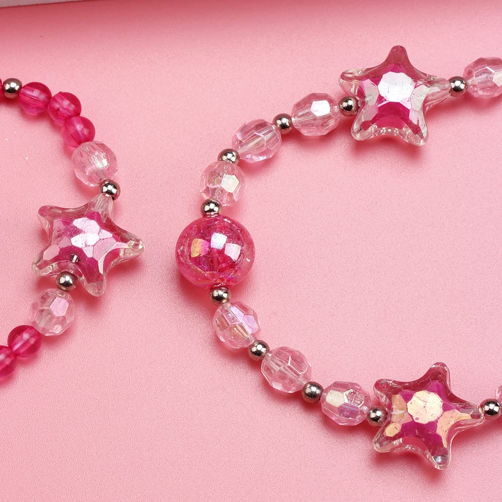 El Regalo Glittery Star Beads Princess Necklace & Bracelet Sets- Acrylic Star Beads Jewelry Set for Girls Kids