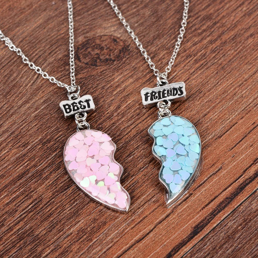 2PCs Split Mermaid Hearts Puzzle Matching Best Friends Necklaces Set for Besties/ BFF- Kids Best Friends Jewelry Set