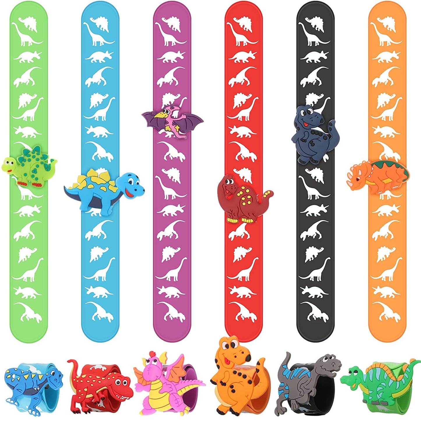 El Regalo 6PCs Dinosaurs Snap Wrist Slap Bands for Kids | Silicone Dinosaurs Wristband Kids Party Favors Slap Bands for Kids- Birthday Party Return Gifts