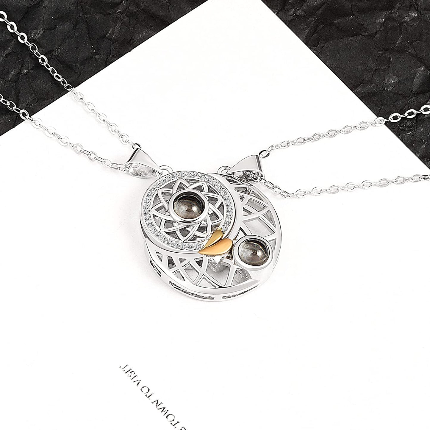 Magnetic Sun Moon "I Love You" in 100 Languages Pendant Necklaces- 2 PCs Chaand-Suraj Mutual Attraction Couple Pendant Necklace Set- Perfect Valentines Day/ Friendship Day Gift