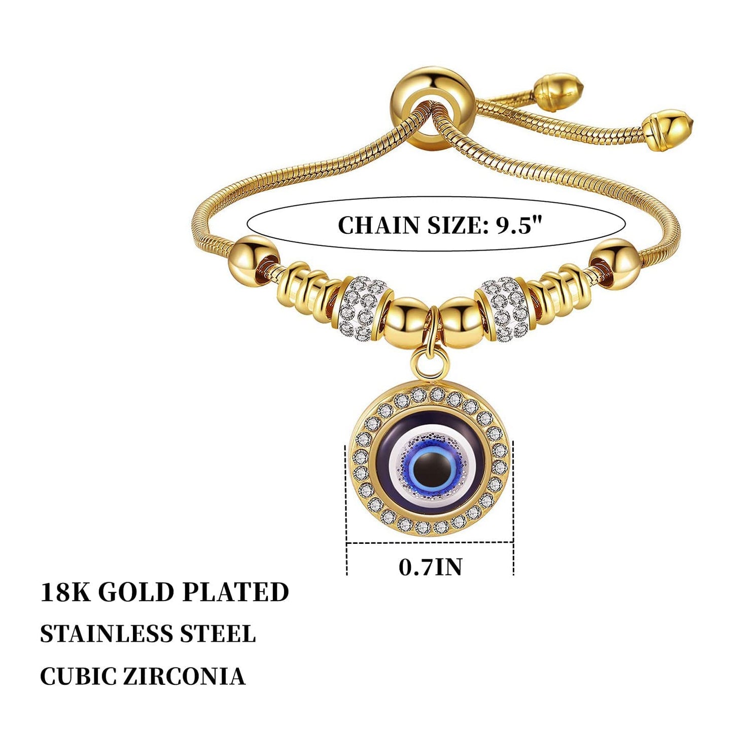 El Regalo 18K Gold Plated Evil Eye Stainless Steel Amulet Bracelet for Girls & Women- No Rust Evil Eye Adjustable Bracelet