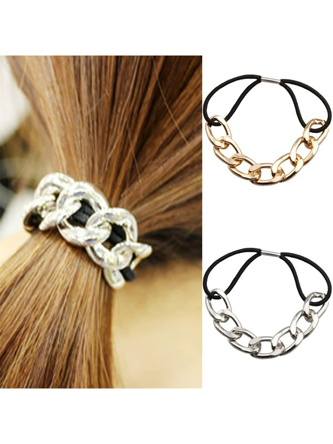 EL REGALO Women Gold-Toned & Silver-Toned Set of 2 Embellished Ponytail Holders - for Women and Girls
Style ID: 17027344
