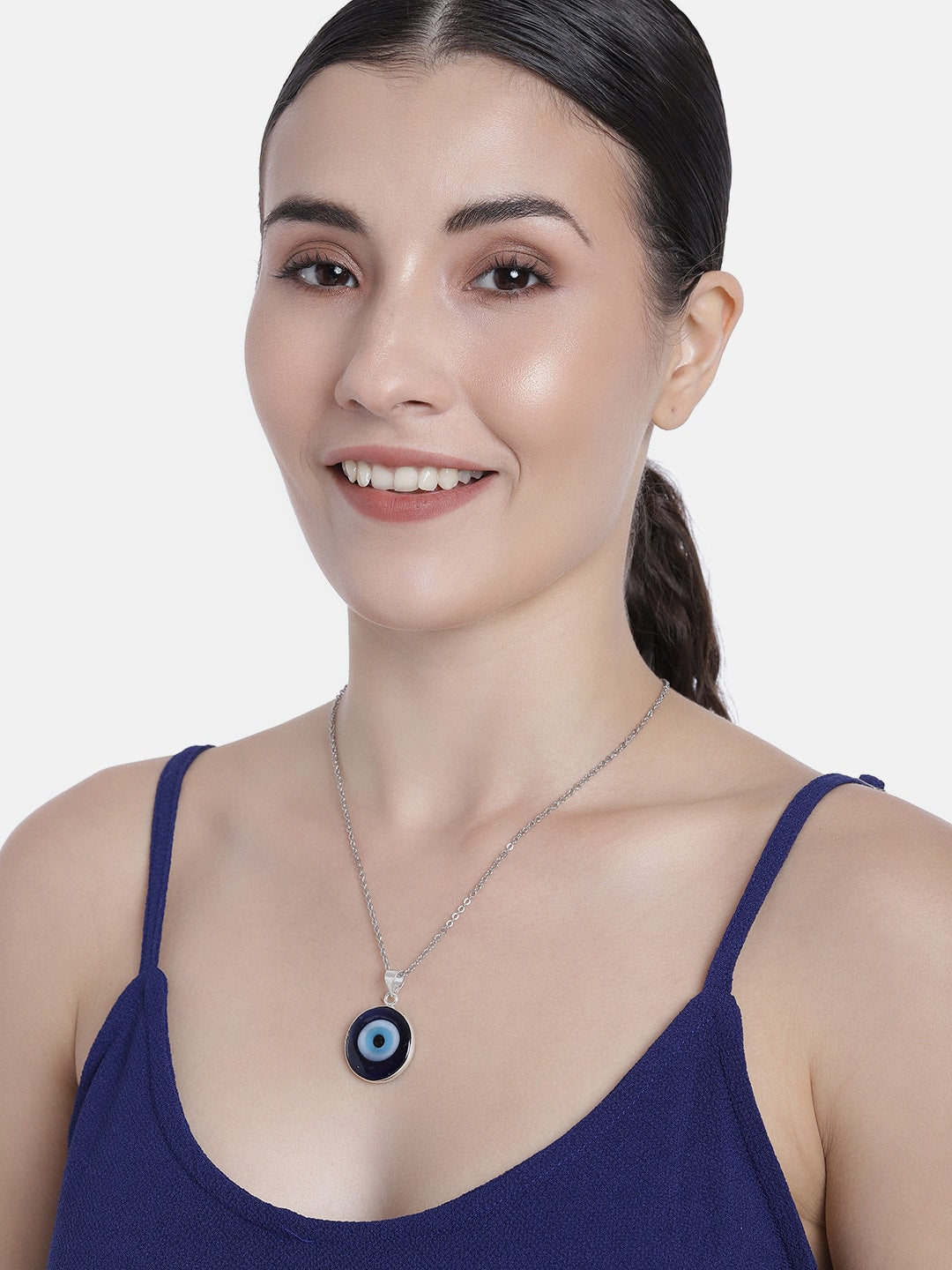 EL REGALO Navy Blue & Silver-Toned Evil Eye Bohemian Link Necklace - for Women and Girls
Style ID: 16216038