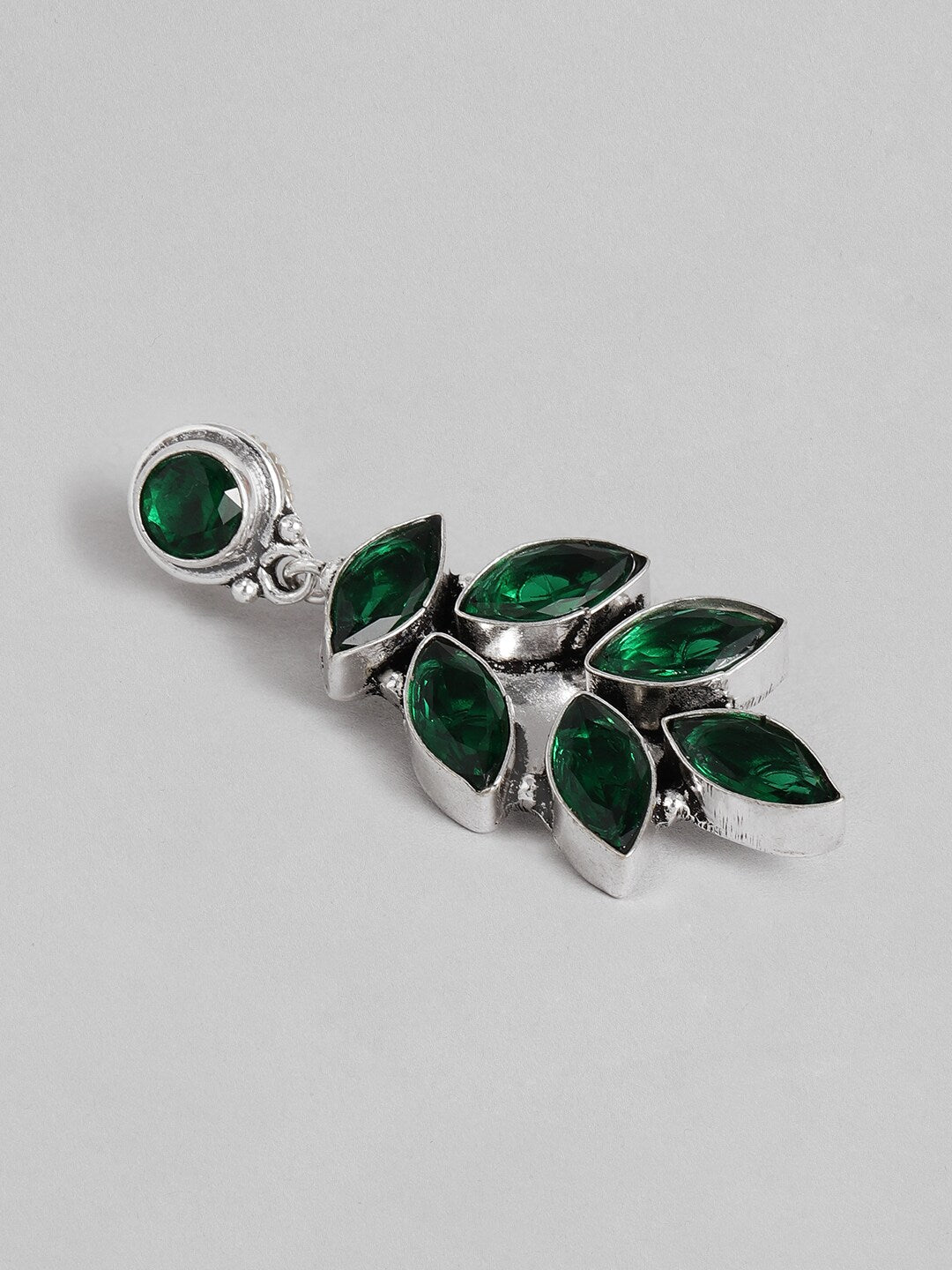 EL REGALO Green & Oxidised Silver-Toned Leaf Shaped Stone Studded Drop Earrings - for Women and Girls
Style ID: 16193848