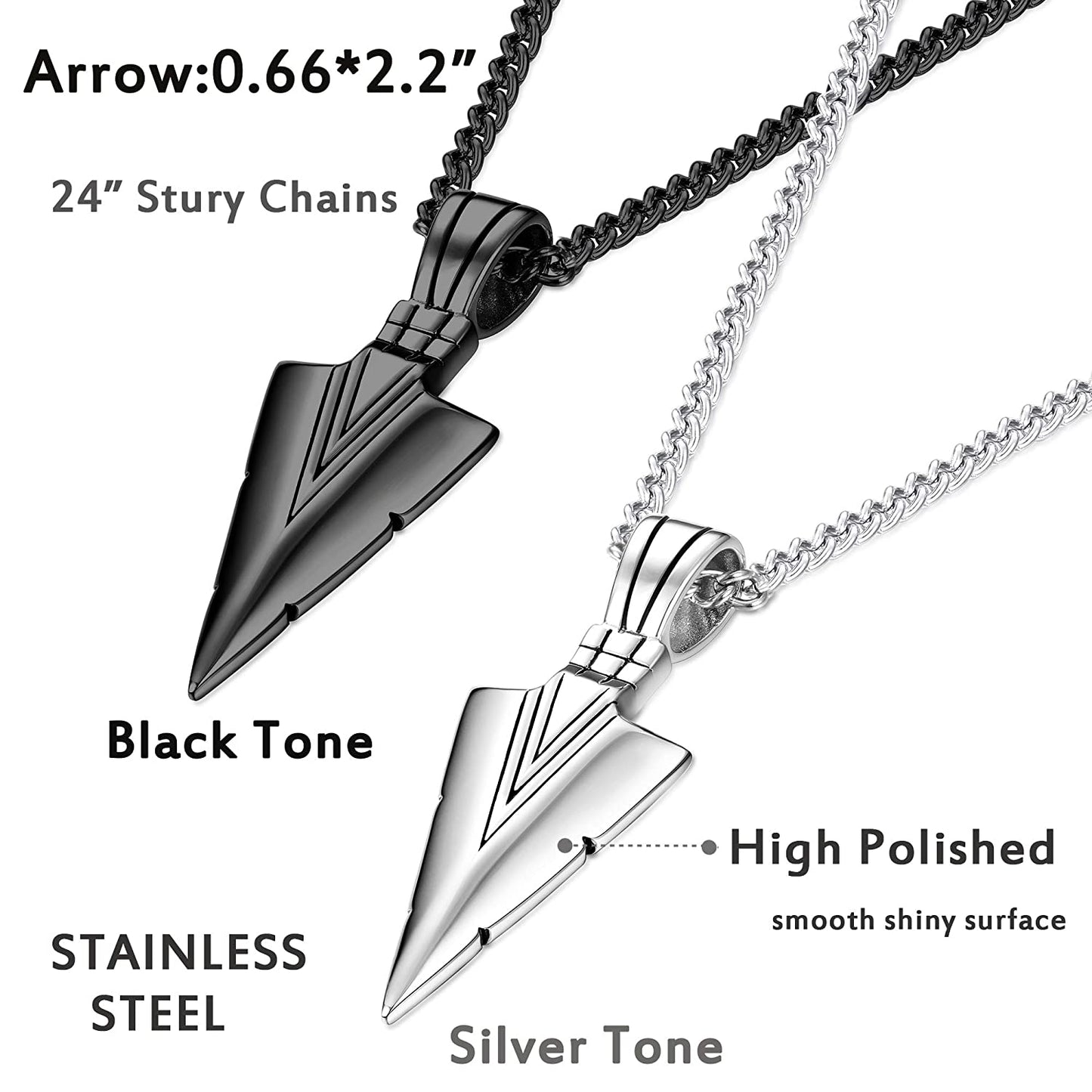 EL REGALO Stainless Steel Pendant Necklace for Men/ Boys- Cool Spearpoint Arrowhead Pendant Chain Necklace Set- Anti Tarnish/ Waterproof