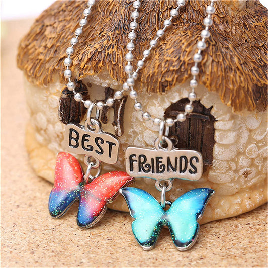 El regalo 2 PCs Butterfly Best Friend Pendant Necklaces- Gift for Best Friends/ Besties