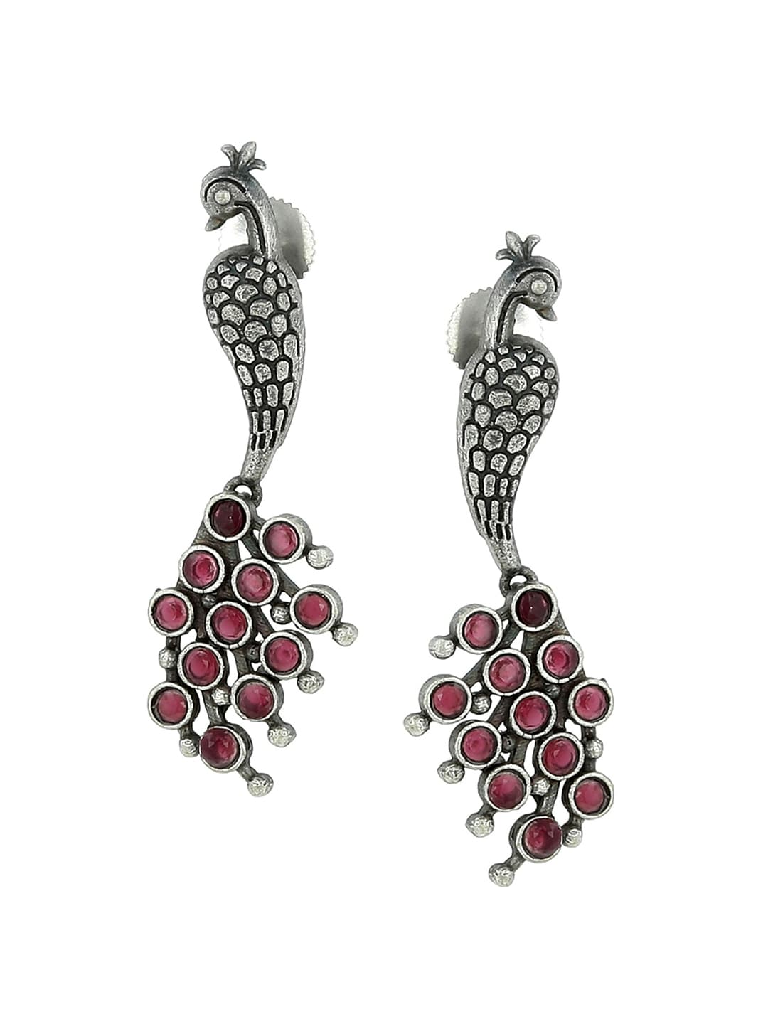 EL REGALO Silver & Red Peacock Shaped Oxidised Drop Earrings - for Women and Girls
Style ID: 16991460