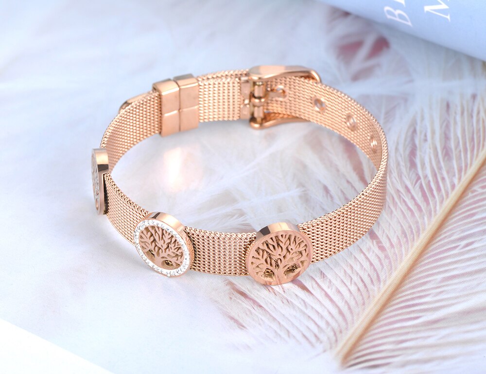 El Regalo 1 PC Watch Bracelet- Titanium Stainless Steel Rose Gold Adjustable Watch Chain Mesh Keeper Bracelet for Girls & Women