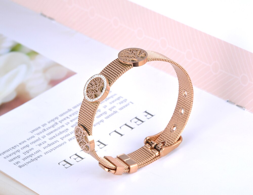 El Regalo 1 PC Watch Bracelet- Titanium Stainless Steel Rose Gold Adjustable Watch Chain Mesh Keeper Bracelet for Girls & Women