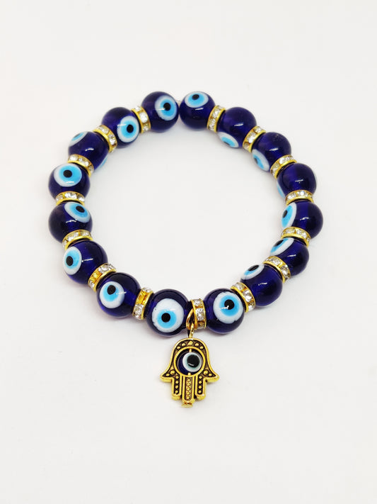 El Regalo Unisex Evil Eye Hamsa Hand Glass Beads Stretch Bracelet - Origional Glass Beads Evil Eye Bracelet