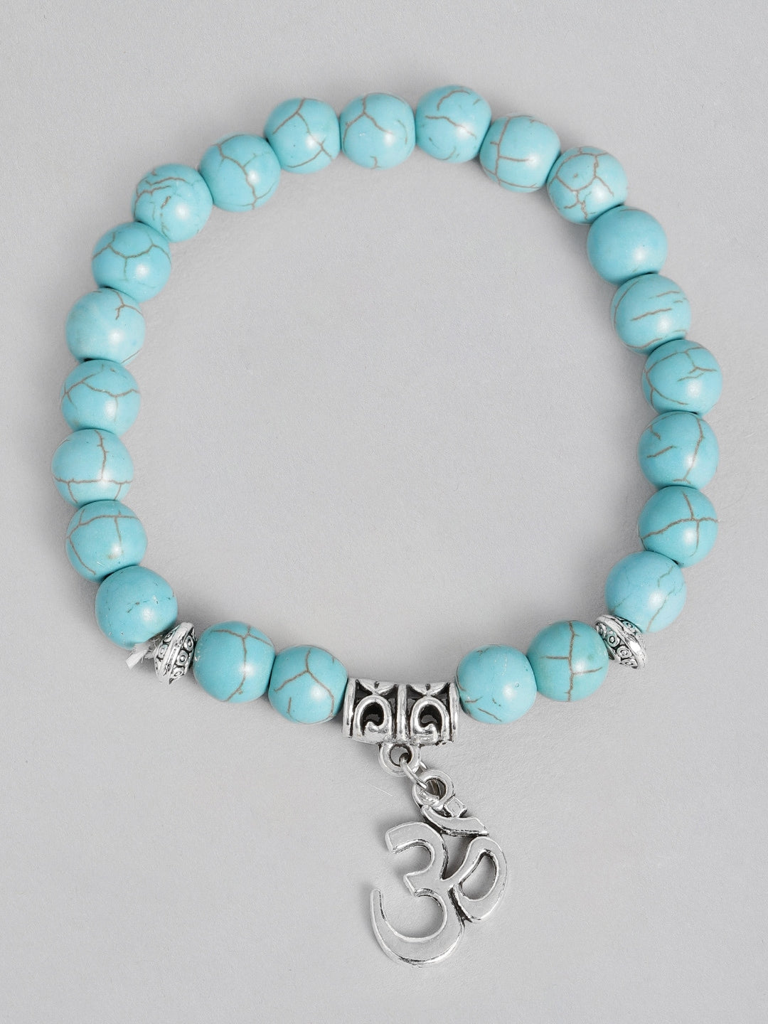 EL REGALO Men Turquoise Blue & Silver-Toned Handcrafted Om Elasticated Charm Bracelet - for Men
Style ID: 16186548