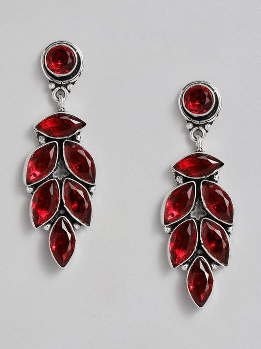 EL REGALO Red & Oxidised Silver-Toned Leaf Shaped Stone Studded Drop Earrings - for Women and Girls
Style ID: 16193854
