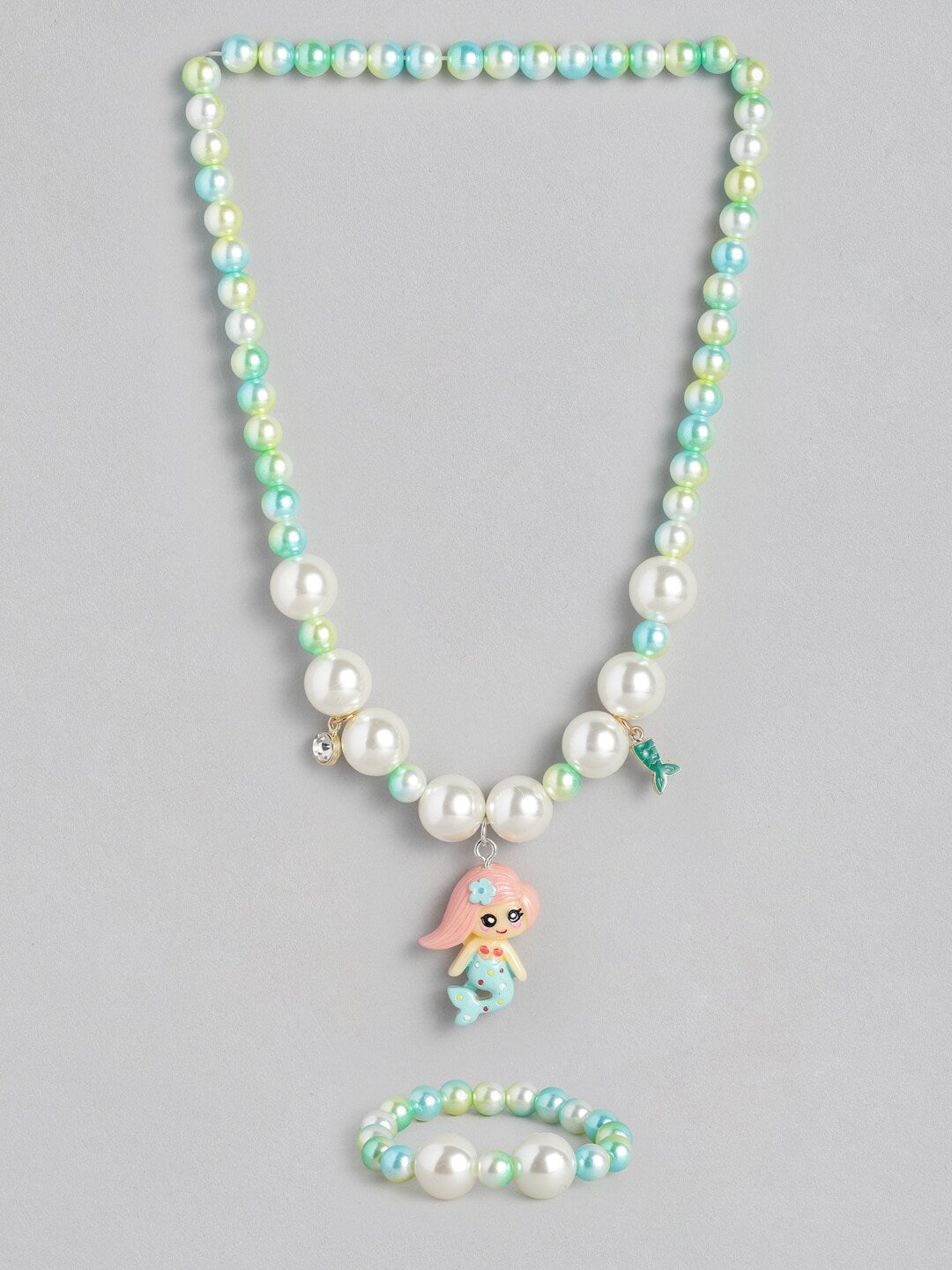 EL REGALO Girls Green & Blue Beaded Mermaid Jewellery Set