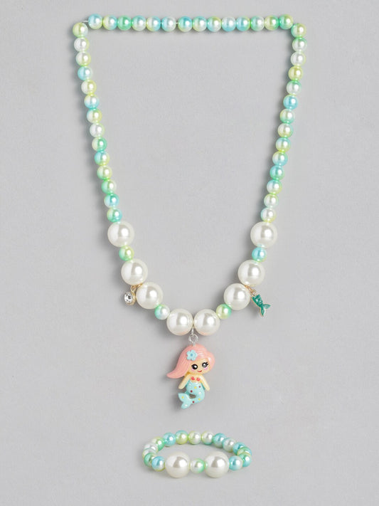 EL REGALO Girls Green & Blue Beaded Mermaid Jewellery Set