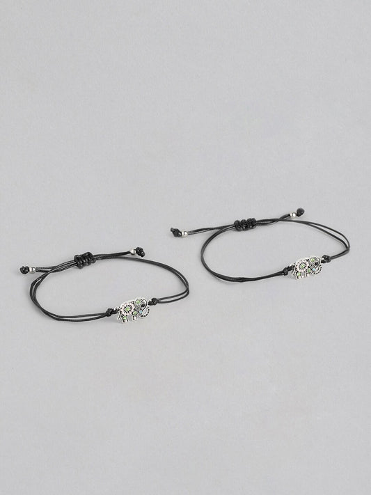 EL REGALO Unisex Pack of 2 Black & Silver-Toned Charm Bracelet - for Adults-Unisex
Style ID: 16310072