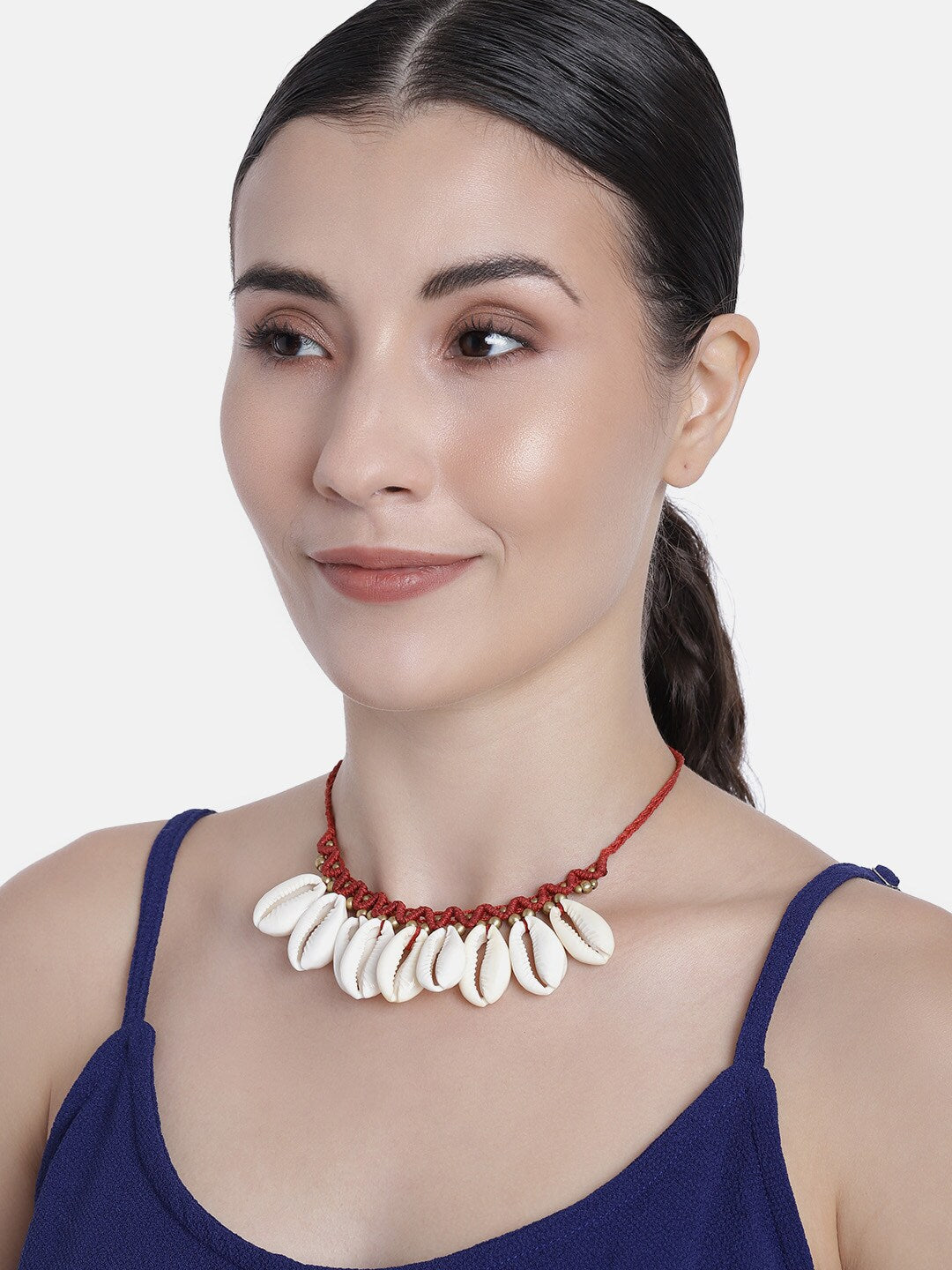 EL REGALO Maroon & Beige Big Cawrie Bohemian Necklace - for Women and Girls
Style ID: 16216046