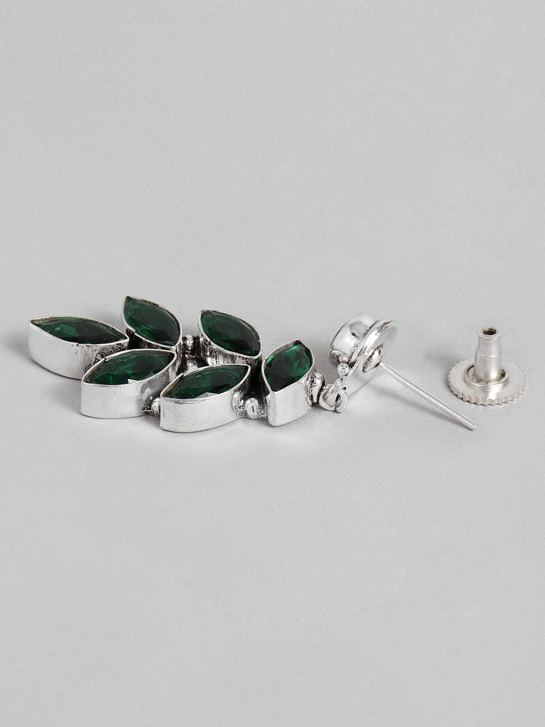 EL REGALO Green & Oxidised Silver-Toned Leaf Shaped Stone Studded Drop Earrings - for Women and Girls
Style ID: 16193848