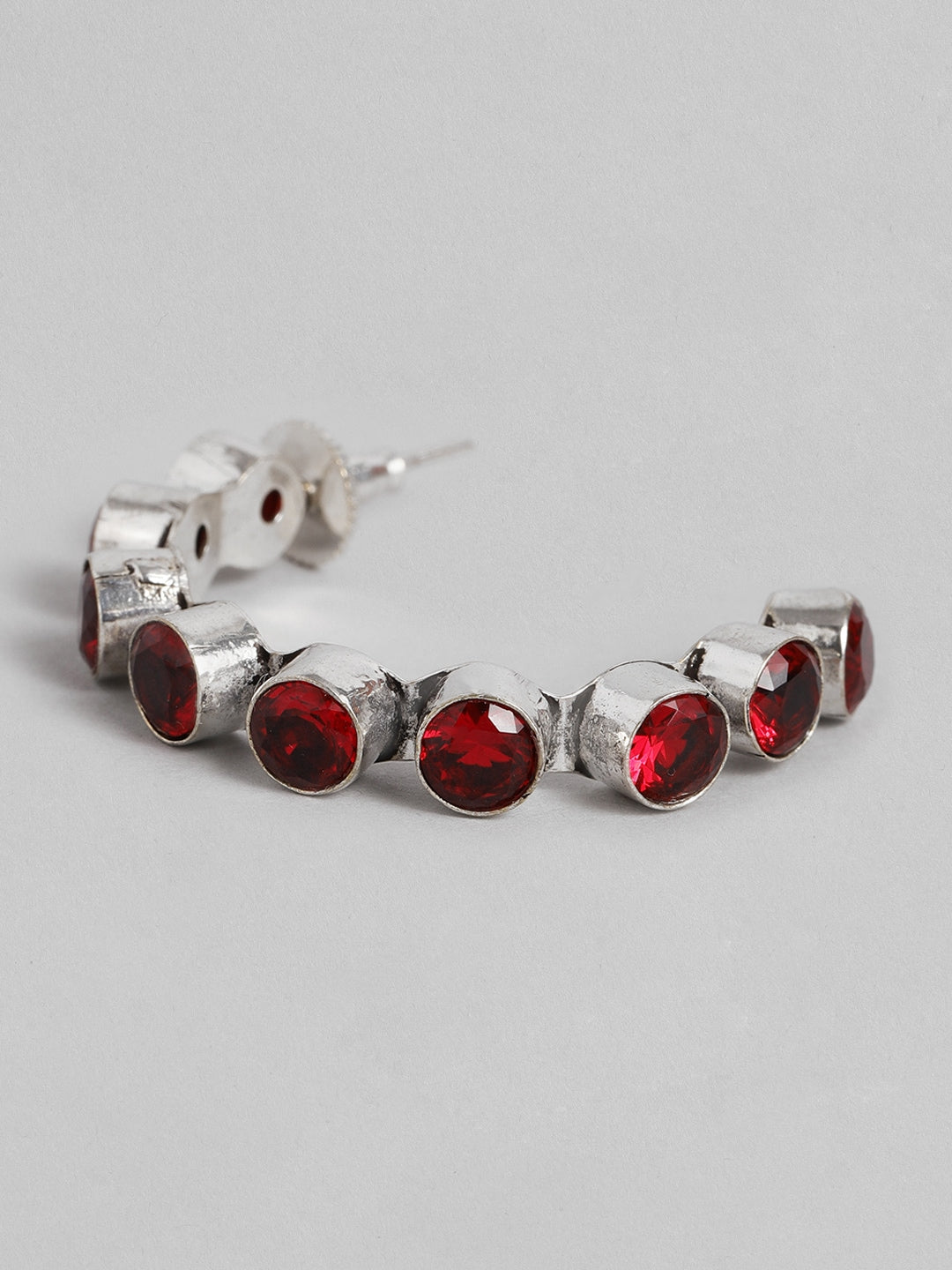 EL REGALO Red & Oxidised Silver-Toned Circular Stone Studded Half Hoop Earrings - for Women and Girls
Style ID: 16193852